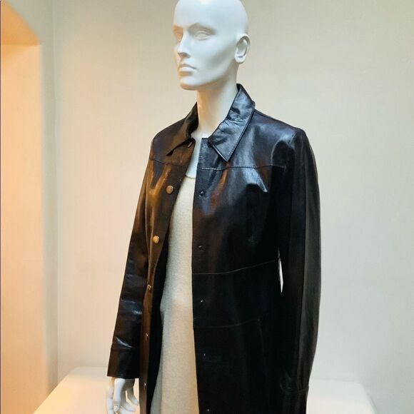 LEATHER CAR COAT JACKET LONG - Picture 7 of 7